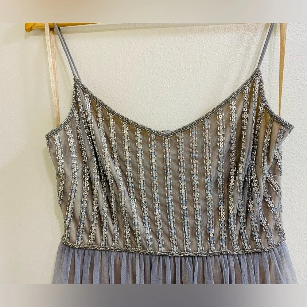 Adrianna Papell x BHLDN LAURENT Silver and Gray beaded Maxi Dress size 6